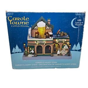 Carole Towne 2017 Harvey's Hoppy Stein Light Up Music Christmas Village Beer